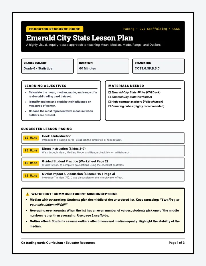 Emerald City Stats Teacher Guide
