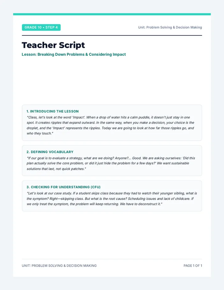 Grade 10 Teacher Script