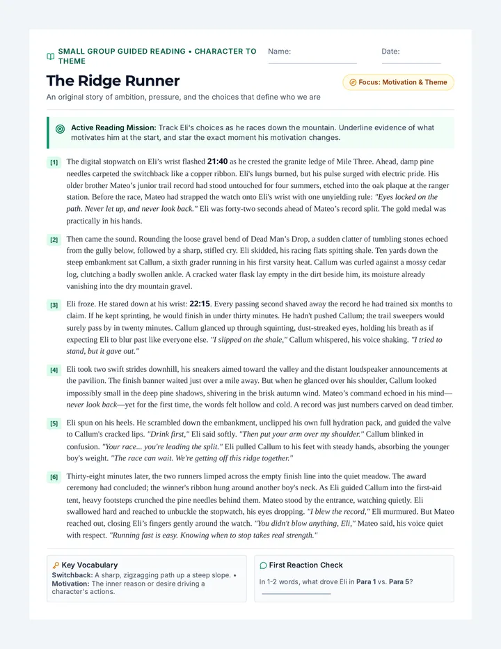 Ridge Runner Reading Activity