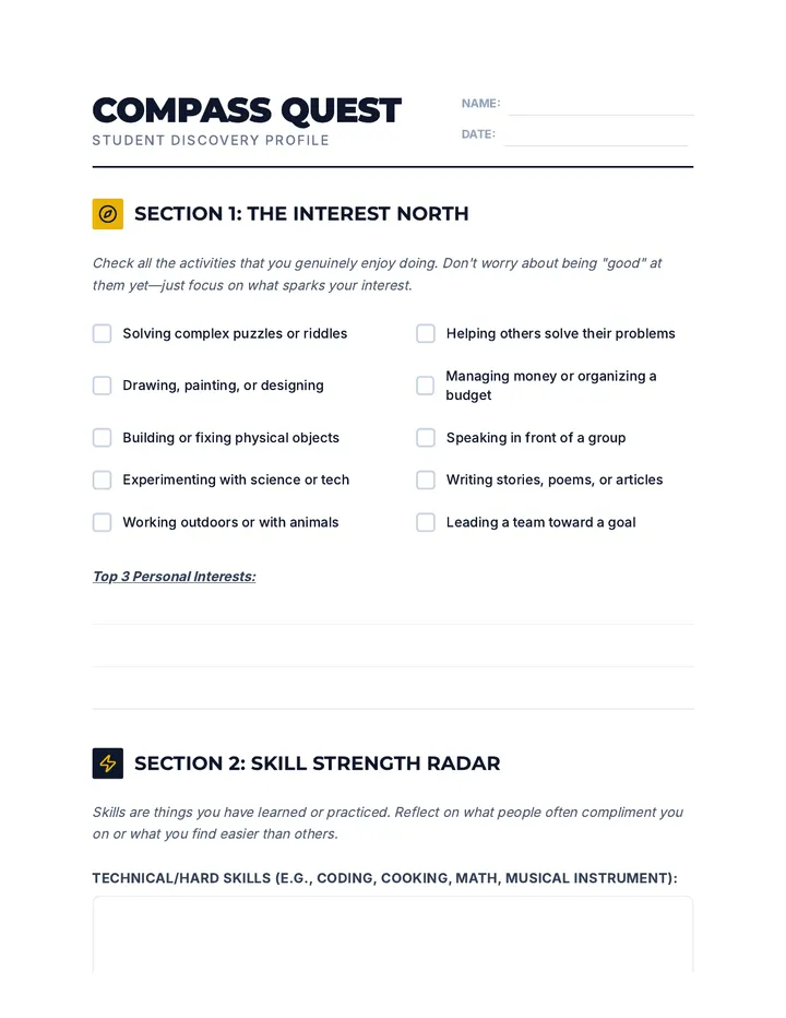 Compass Quest Worksheet