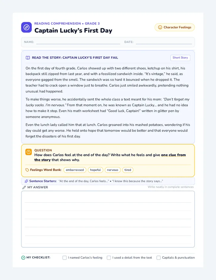 Captain Lucky Response Sheet