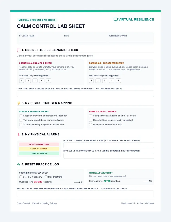 Calm Control Tracker Worksheet