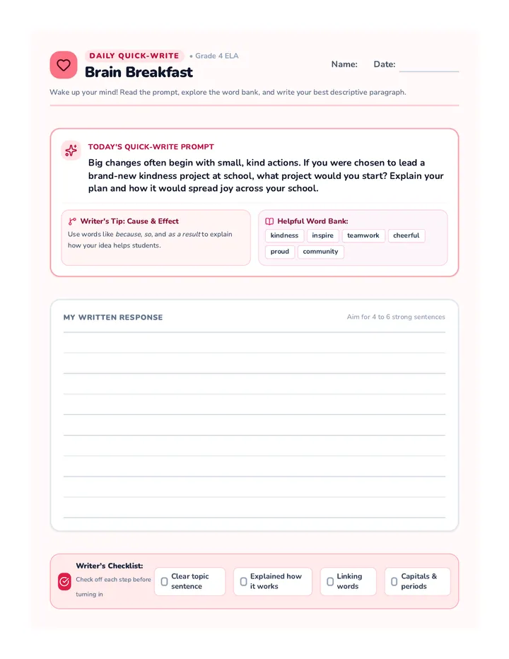 Everyday Hero Writing Worksheet
