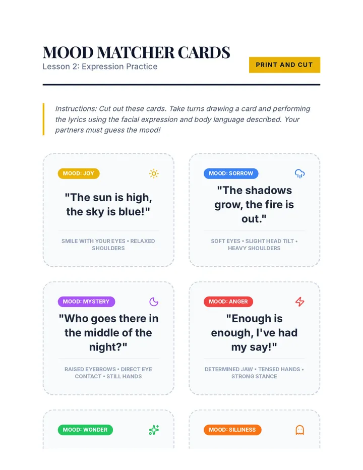 Mood Matcher Cards Activity Sheet