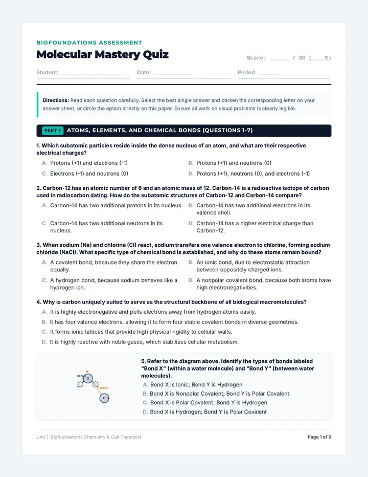 Molecular Mastery Student Quiz