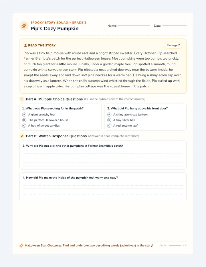 Pip Pumpkin Worksheet
