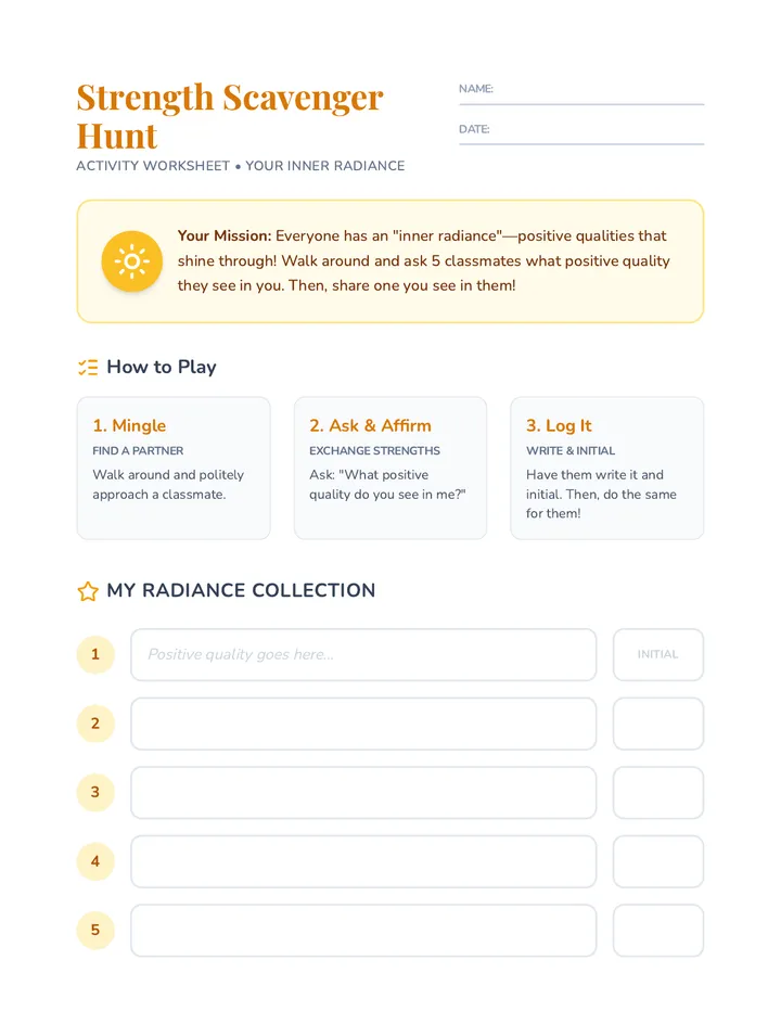 Strength Scavenger Hunt Worksheet