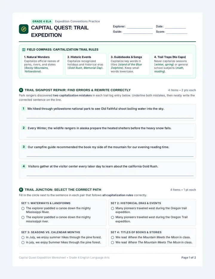 Capital Quest Expedition Worksheet