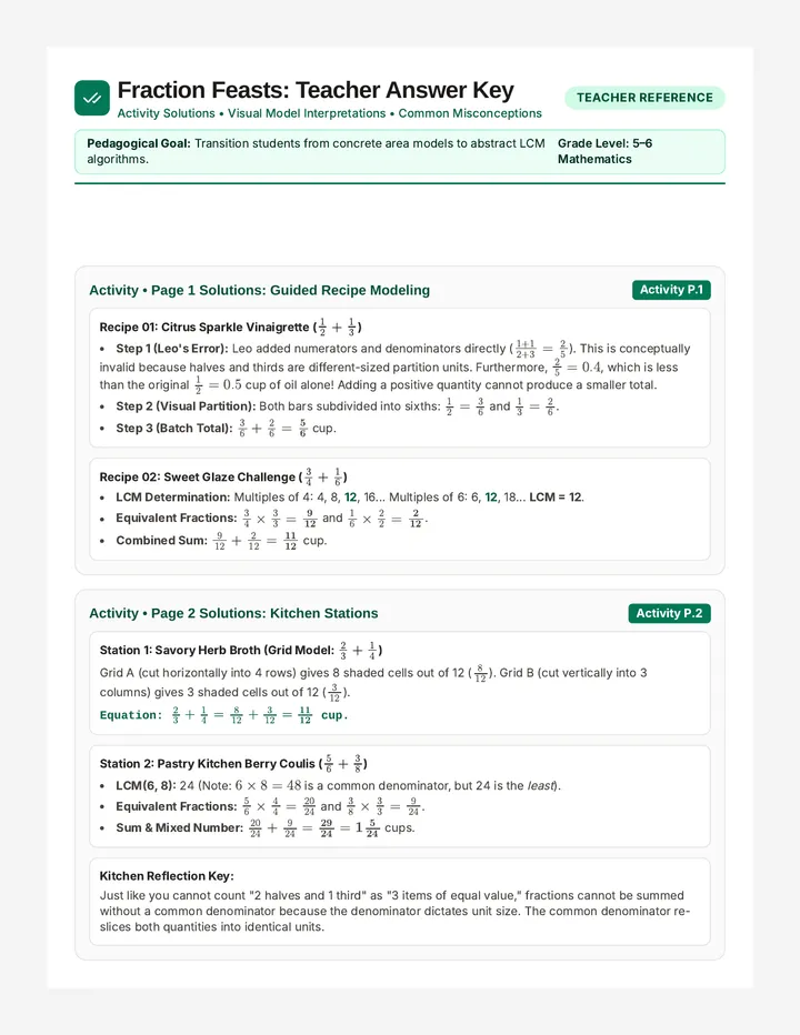 Fraction Feast Answer Key