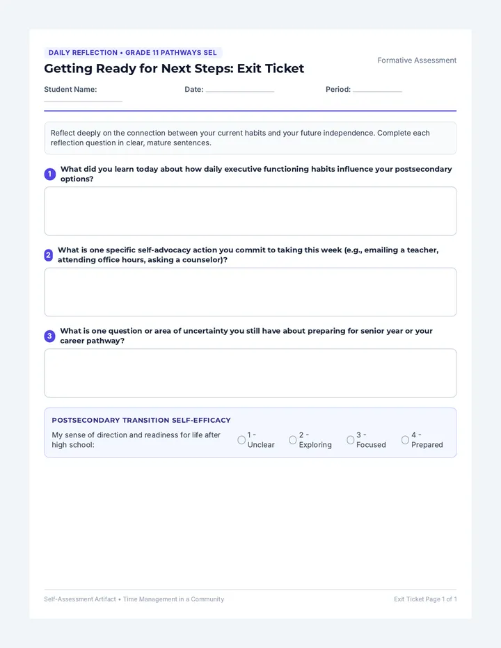 Next Steps Exit Ticket