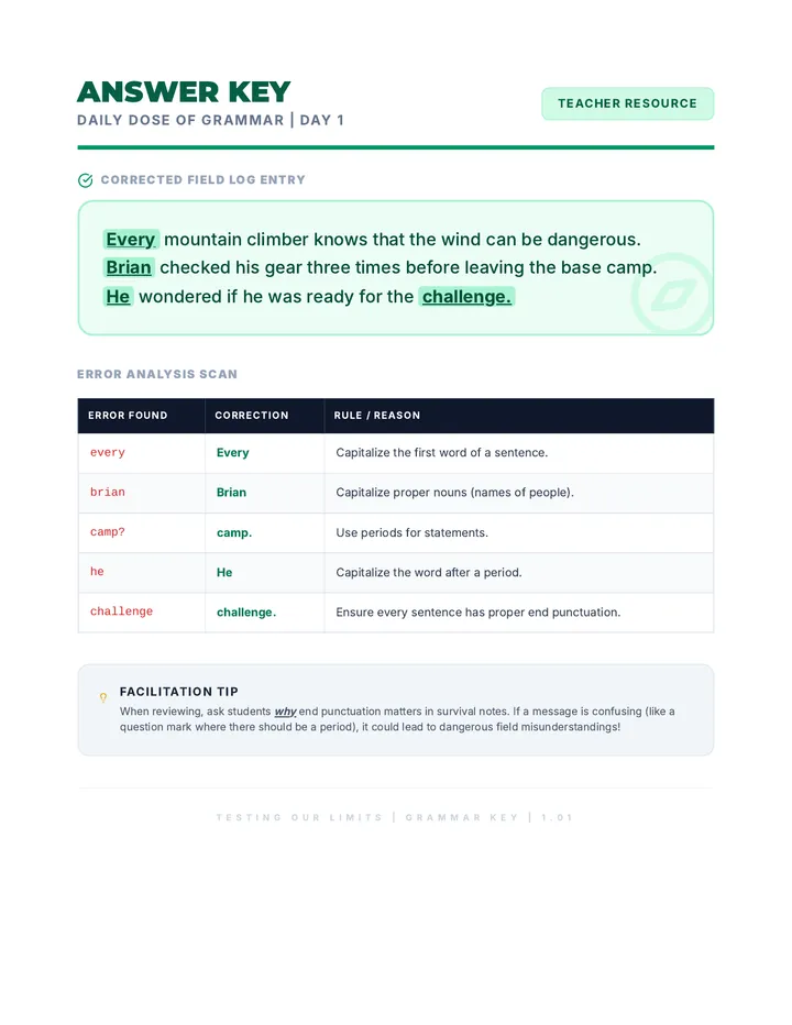 Day 1 Daily Dose Grammar Answer Key