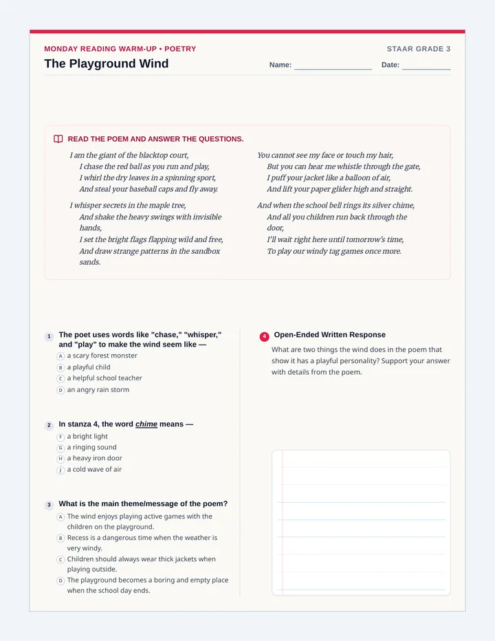 Playground Wind Worksheet