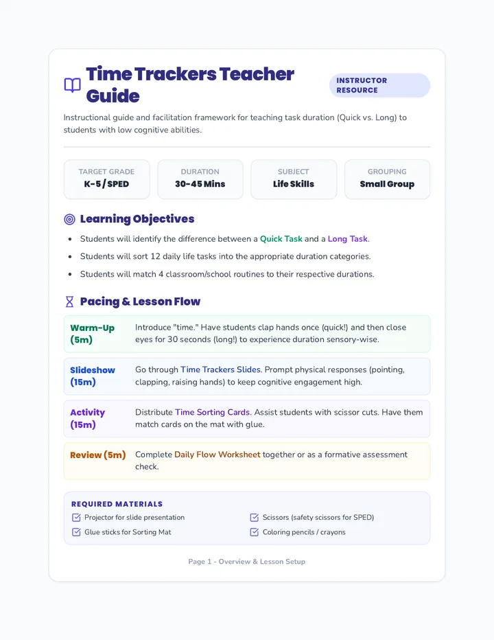 Time Trackers Teacher Guide