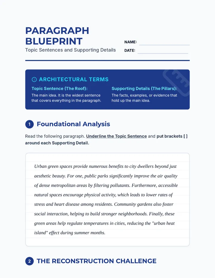 Paragraph Blueprint Worksheet