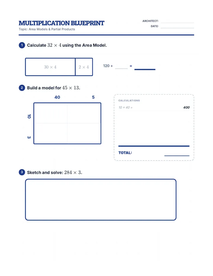 Multiplication Blueprint Worksheet