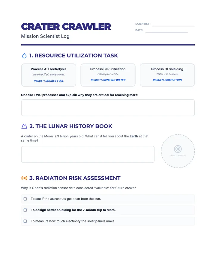 Crater Crawler Worksheet