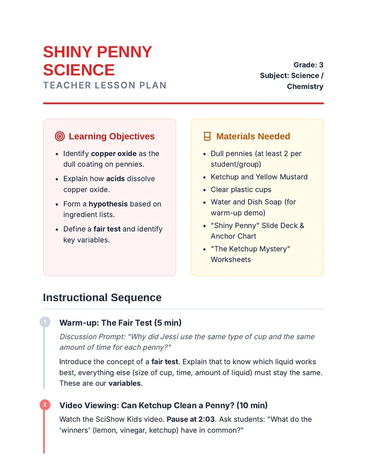Shiny Penny Science Lesson Plan