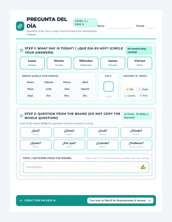 Pregunta Diaria Differentiated Sheets