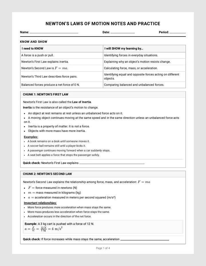 Newton Laws Practice Worksheet