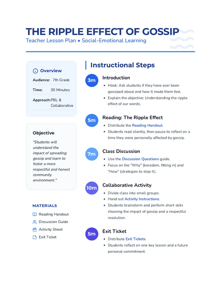 Ripple Effect Lesson Plan