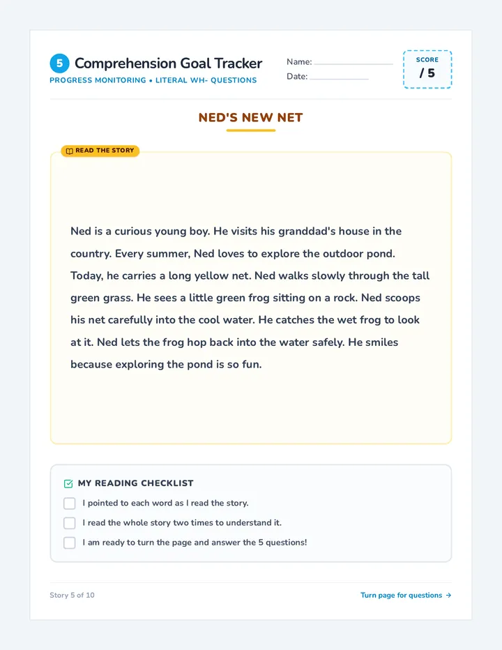 Net Comprehension Sheet