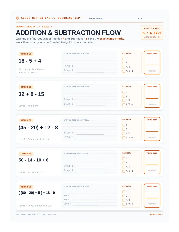 Addition Subtraction Flow Worksheet