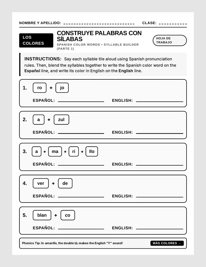 Vocabulary Syllables Activity