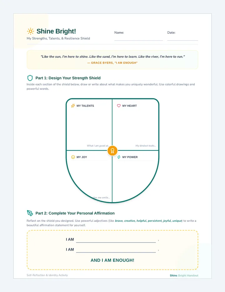 Shine Bright Activity Worksheet