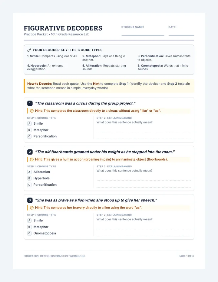 Figurative Decoders Worksheets