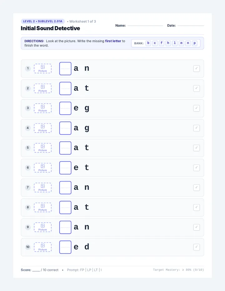 Initial Letter Worksheets