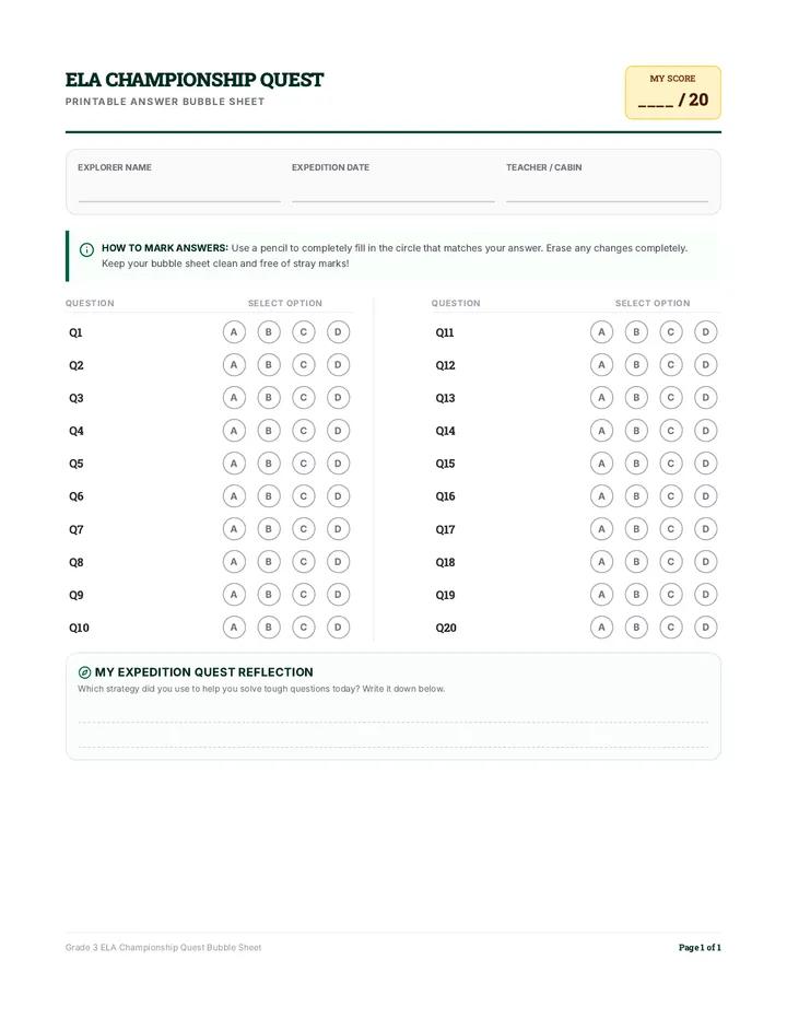 Quest Bubble Sheet