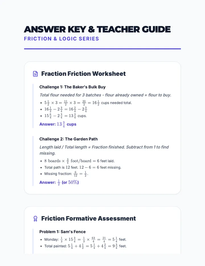 Fraction Friction Answer Key Teacher