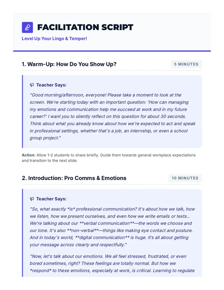 Pro Comms Teacher Script