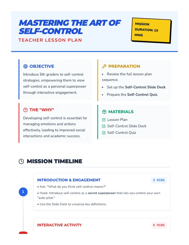 Self-Control Mission Plan