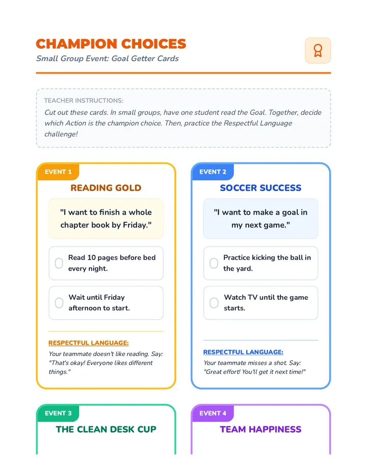 Goal Getter Cards Activity