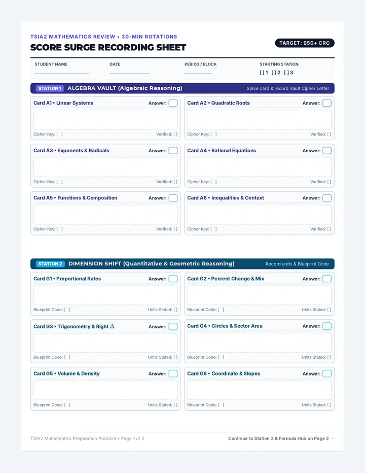 Score Surge Recording Sheet