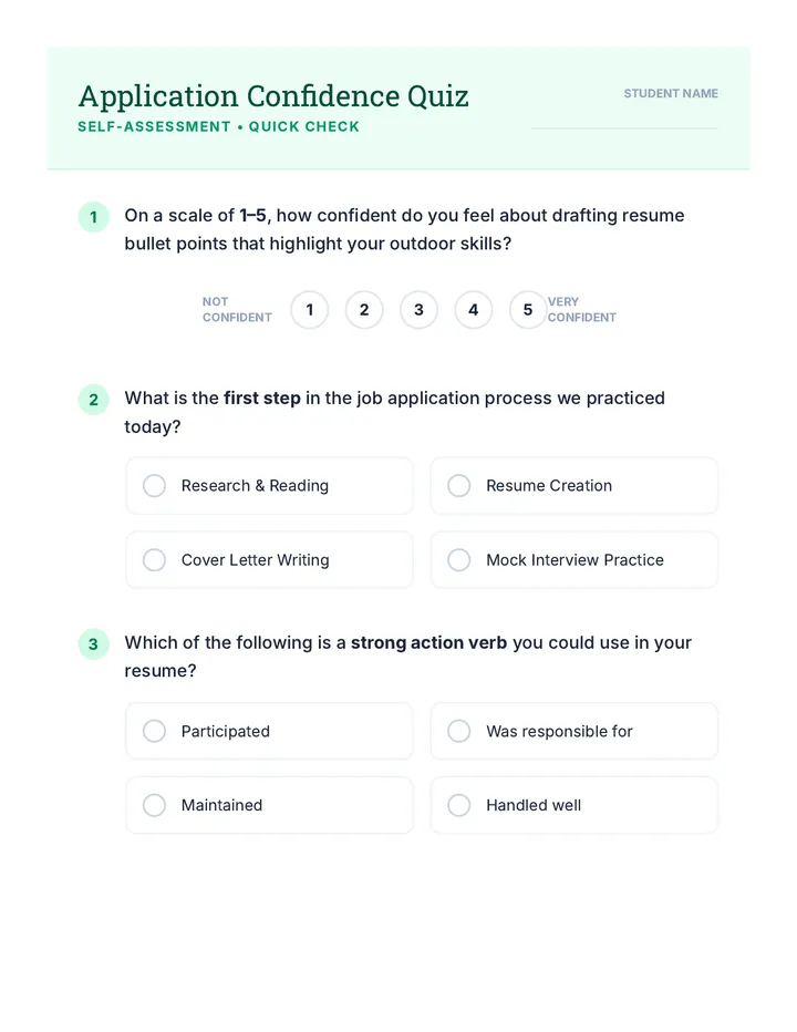 Application Confidence Quiz
