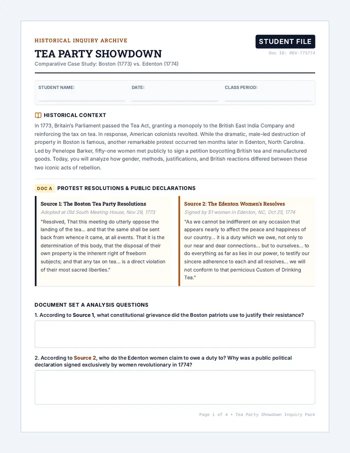 Tea Party Showdown Worksheet