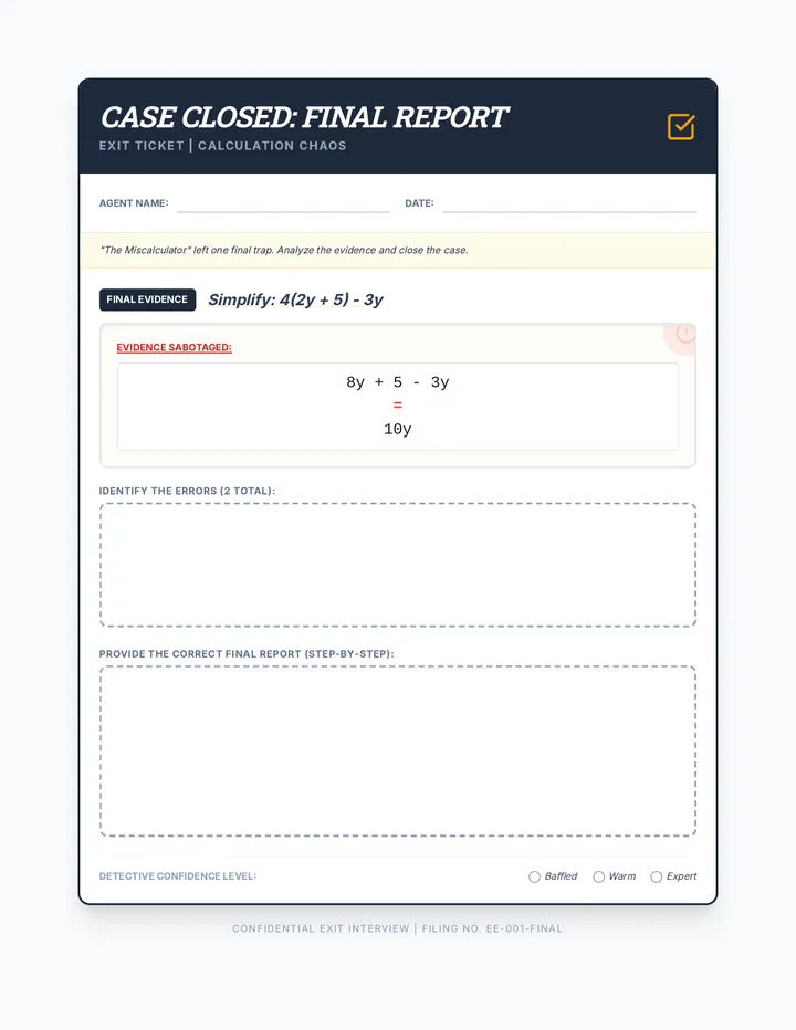 Calculation Chaos Exit Ticket & Vocab Pack