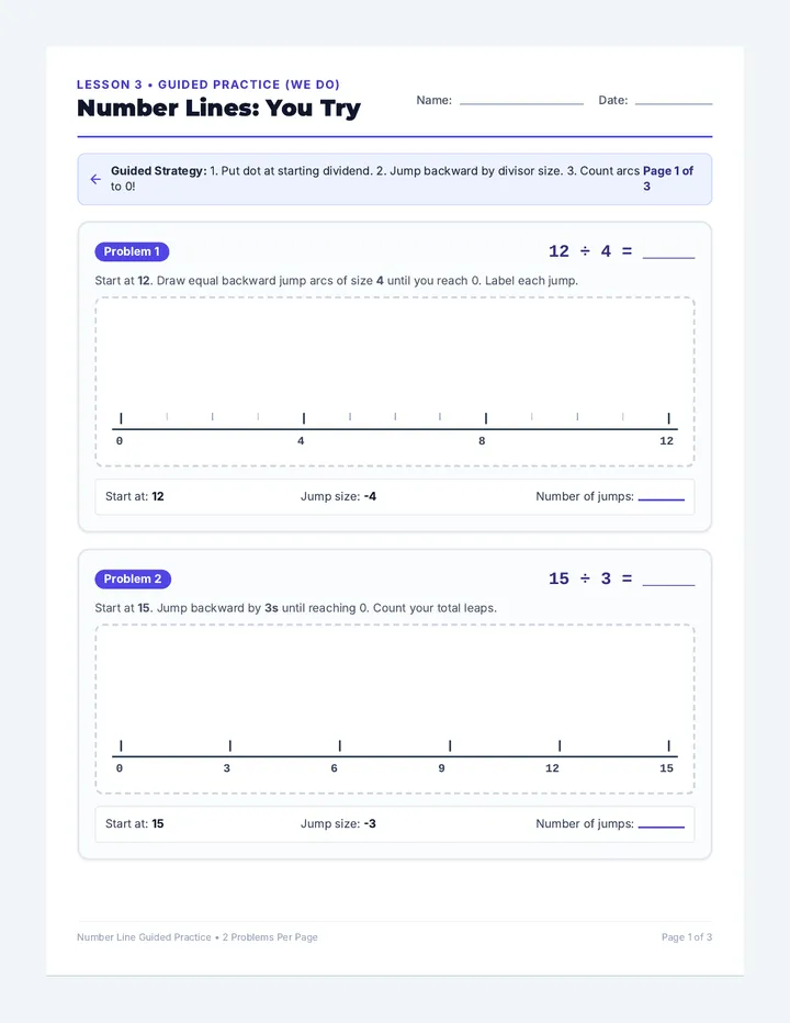 Number Line Guided Practice Worksheet