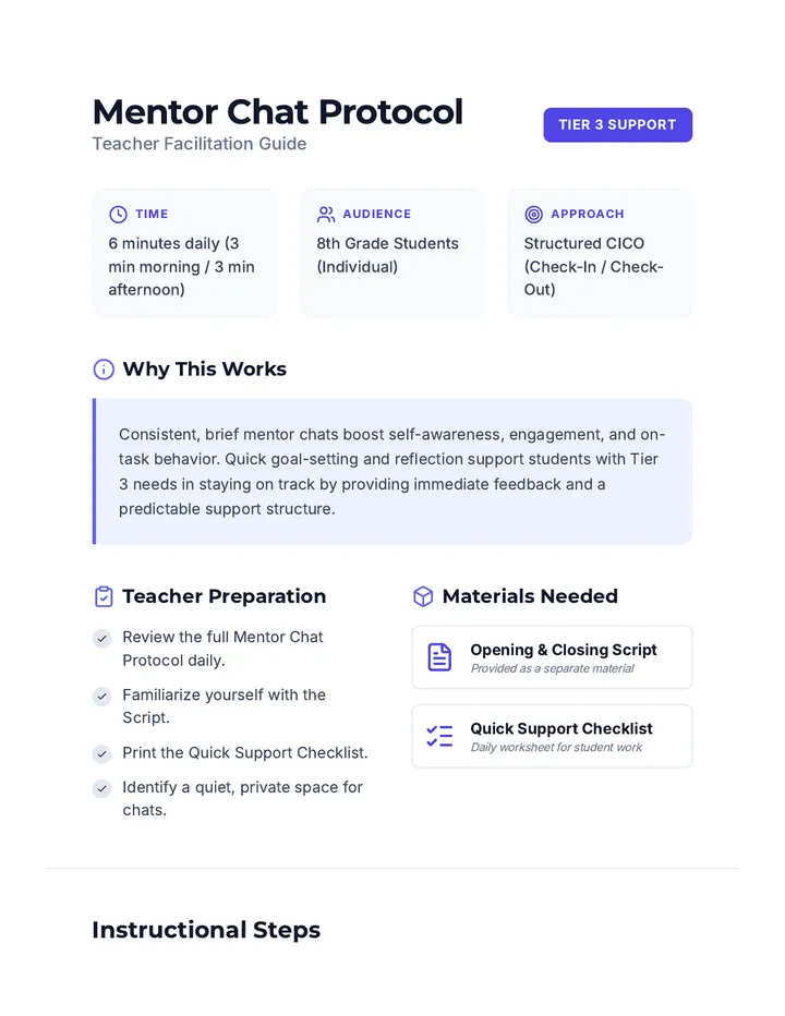 Mentor Chat Protocol Teacher Guide