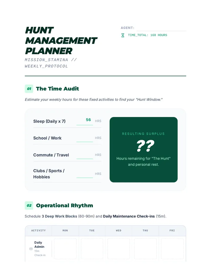 Hunt Management Planner Worksheet