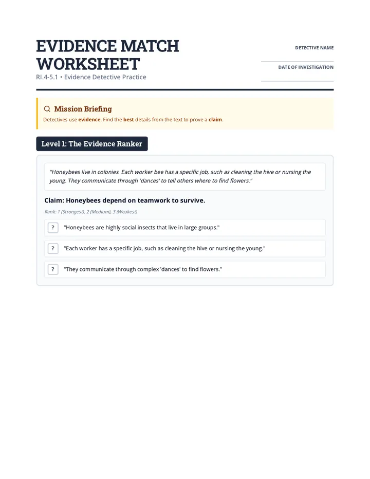 Evidence Match Worksheet