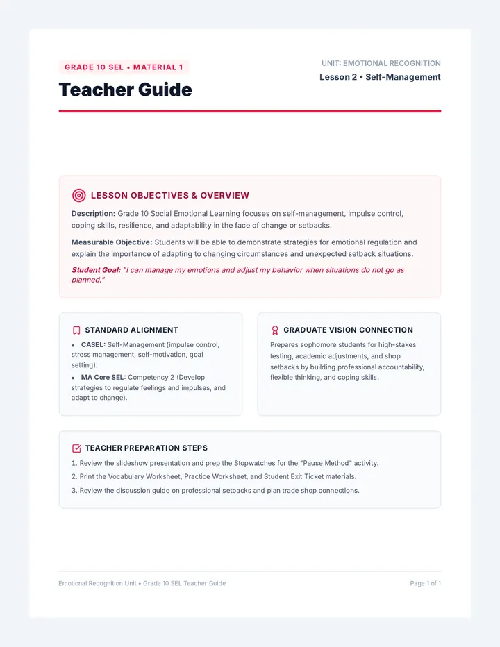 Controlling Yourself Teacher Guide