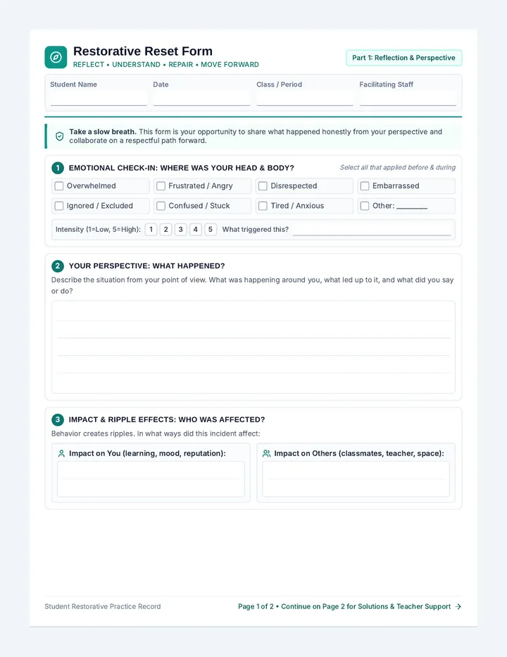 Restorative Reset Form