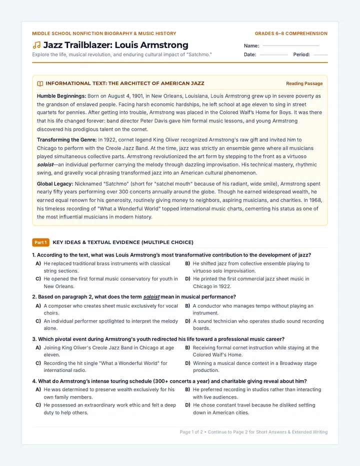 Jazz Trailblazer Worksheet