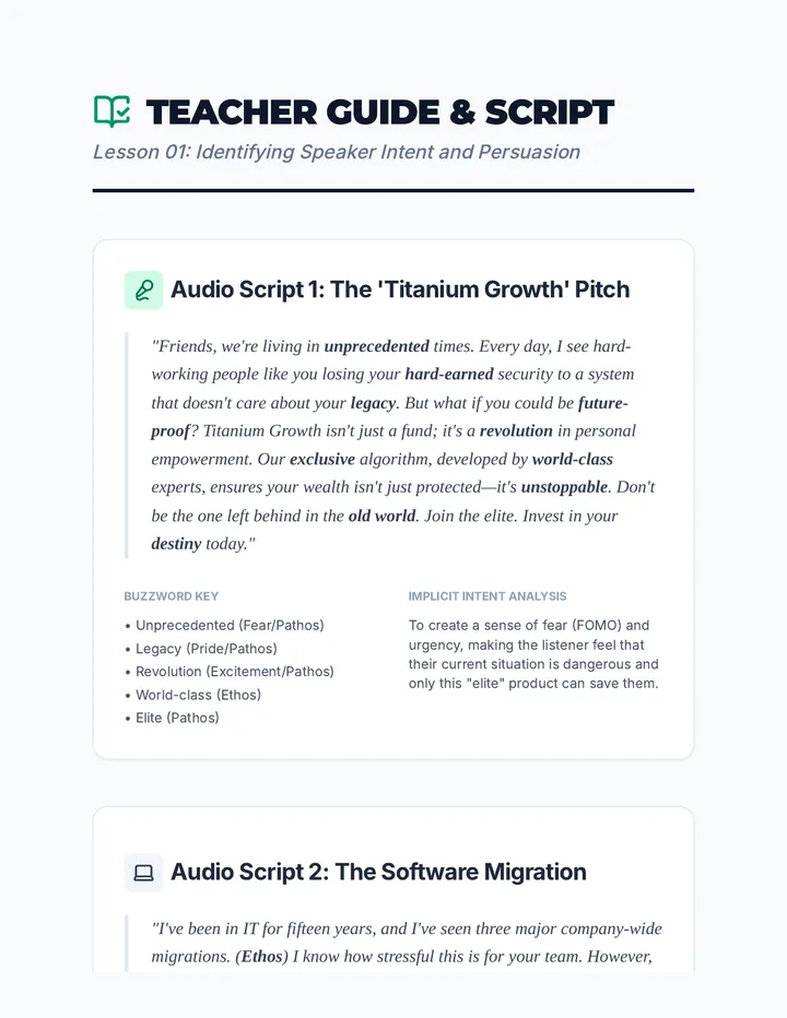 Intent Analysis Teacher Guide