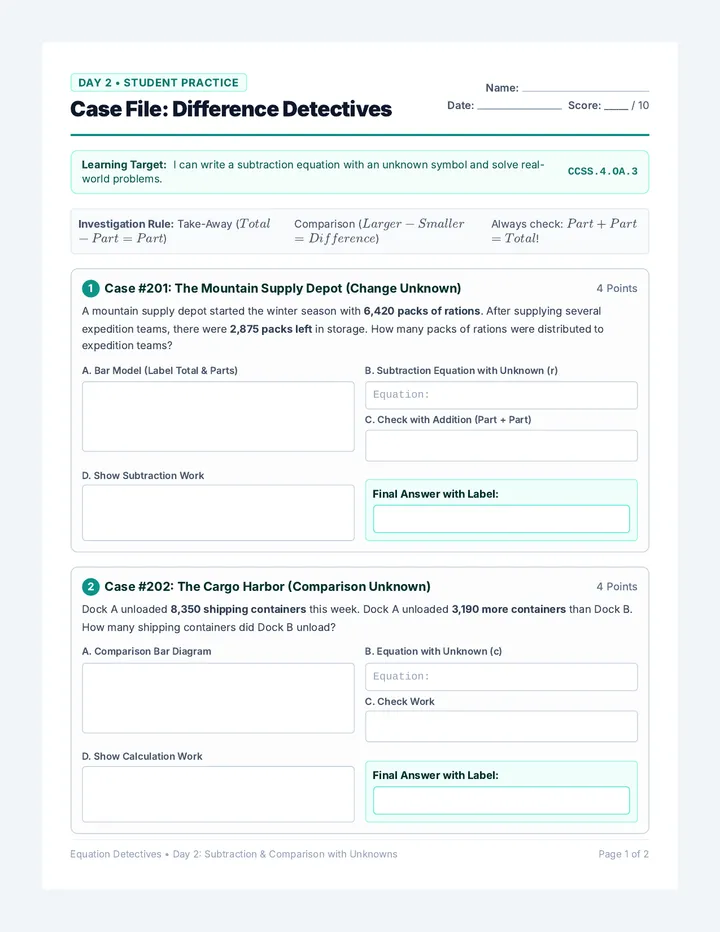 Difference Detectives Worksheet