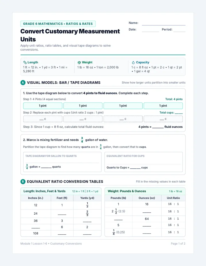 Customary Conversions Worksheet