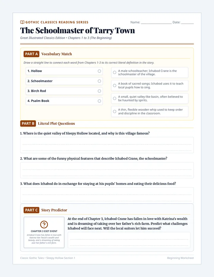 Sleepy Hollow Beginning Worksheet